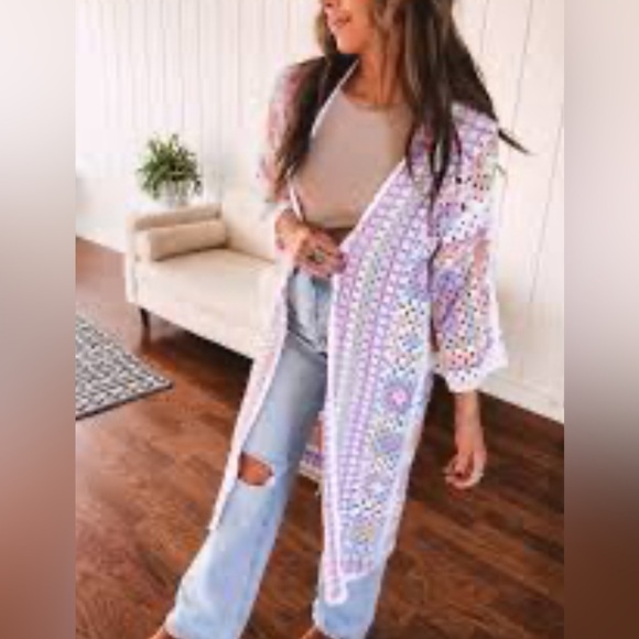 POL PASTEL COLOR CROCHET KIMINO SIZE OS BRAND NEW - Picture 4 of 11